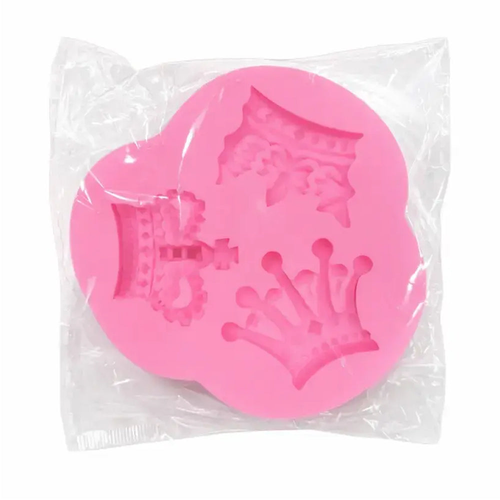 Pink silicone mold with decorative patterns in a clear plastic bag