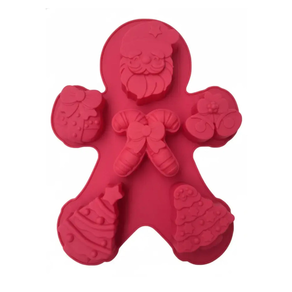 Red gingerbread man silicone mold on a white background