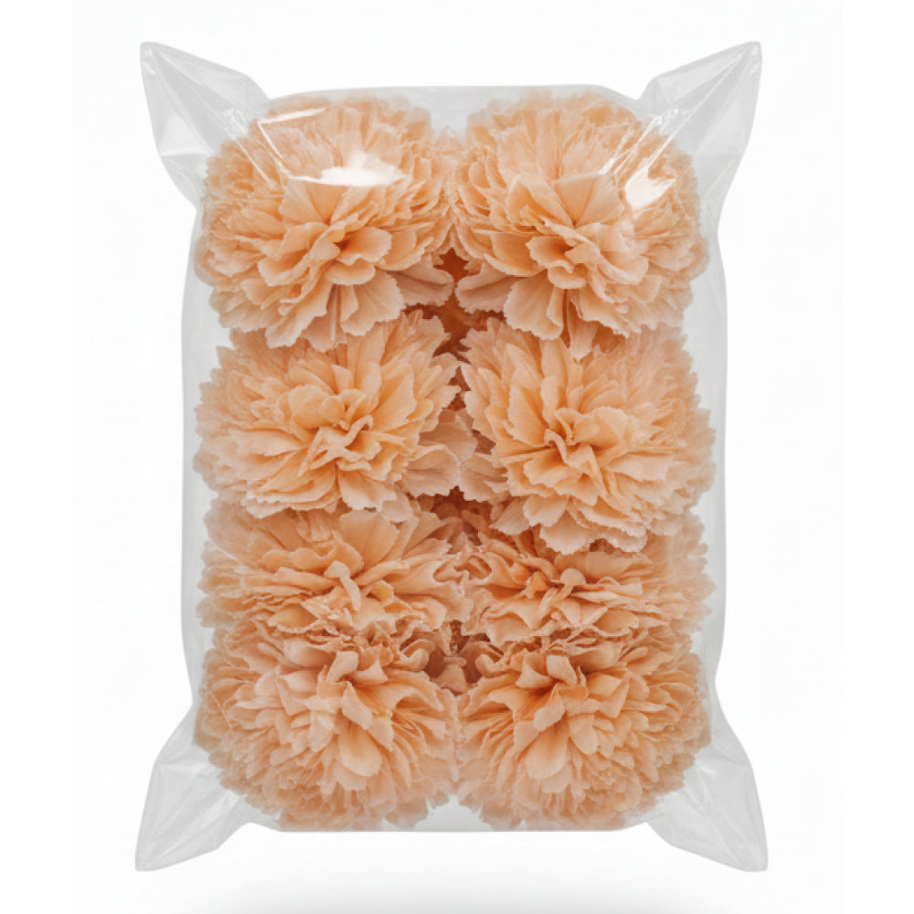 Pack of peach-colored hair ties in clear plastic packaging on a white background
