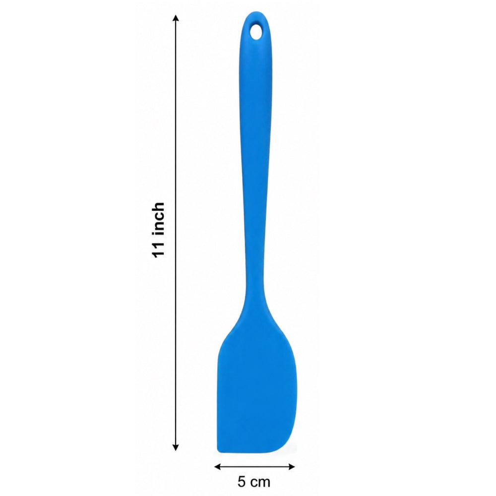 Blue spatula with measurement details on a white background