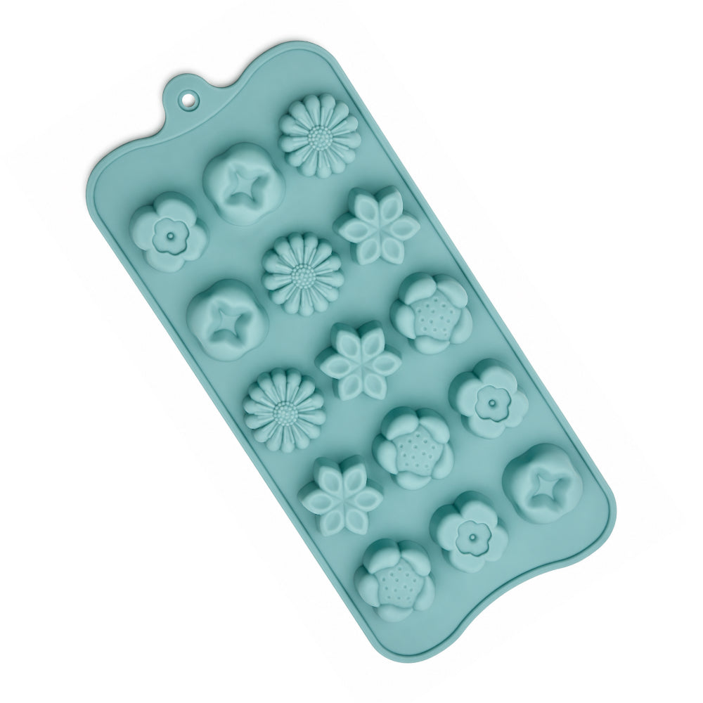 Silicone mold with floral shapes on a white background
