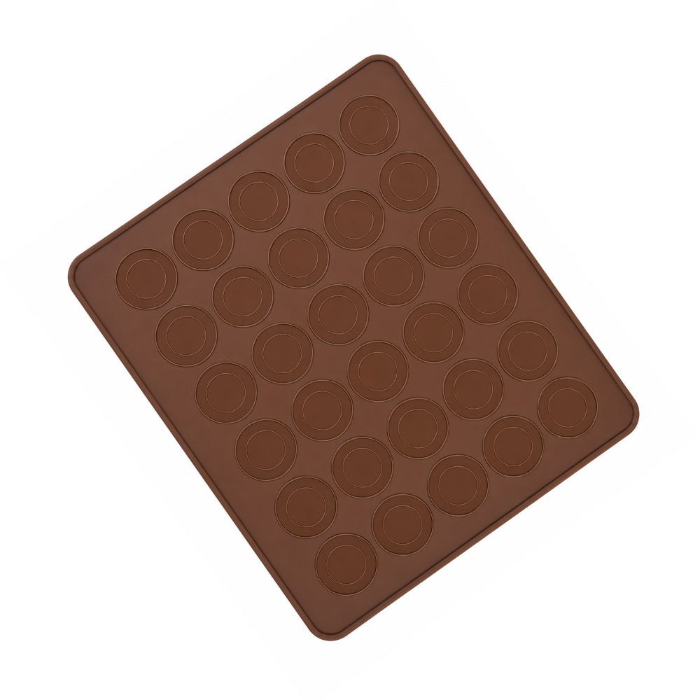 Brown silicone Macron sheet with circular cavities on a white background