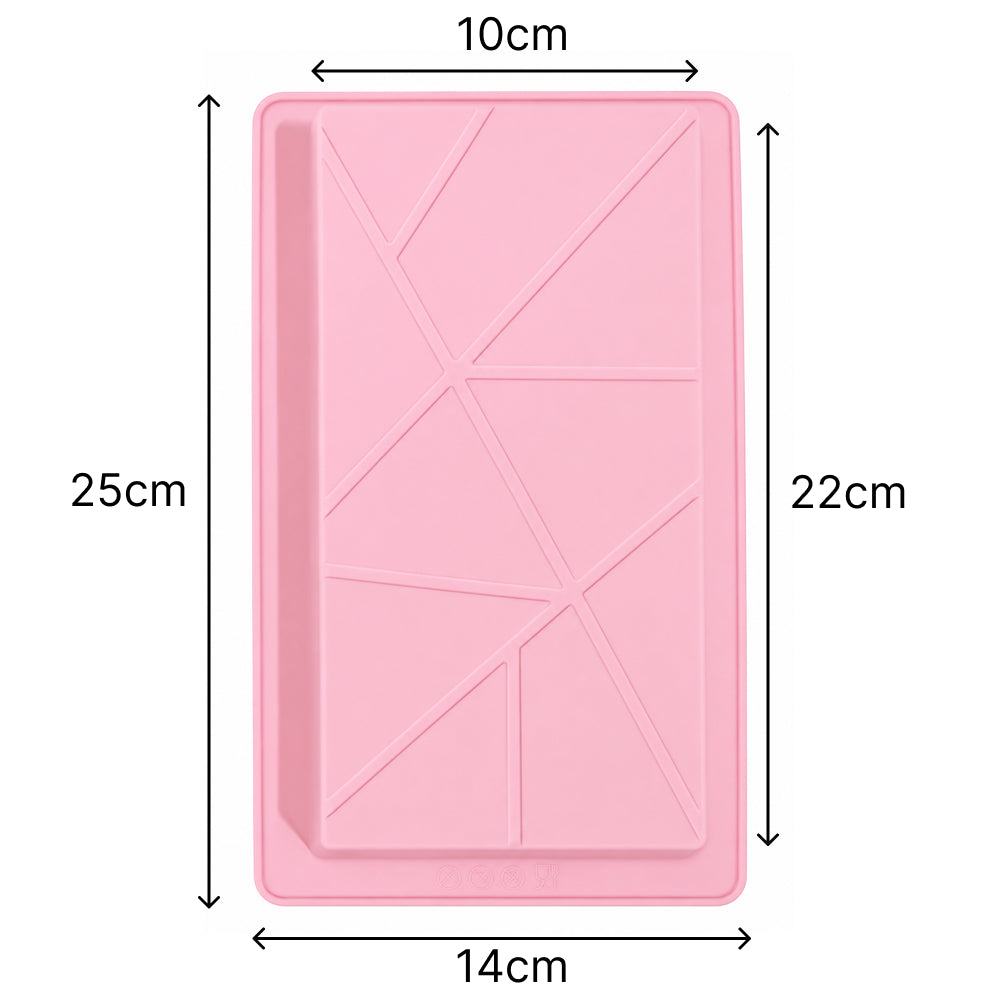 Pink Chocolate mold with dimensions labeled on a white background