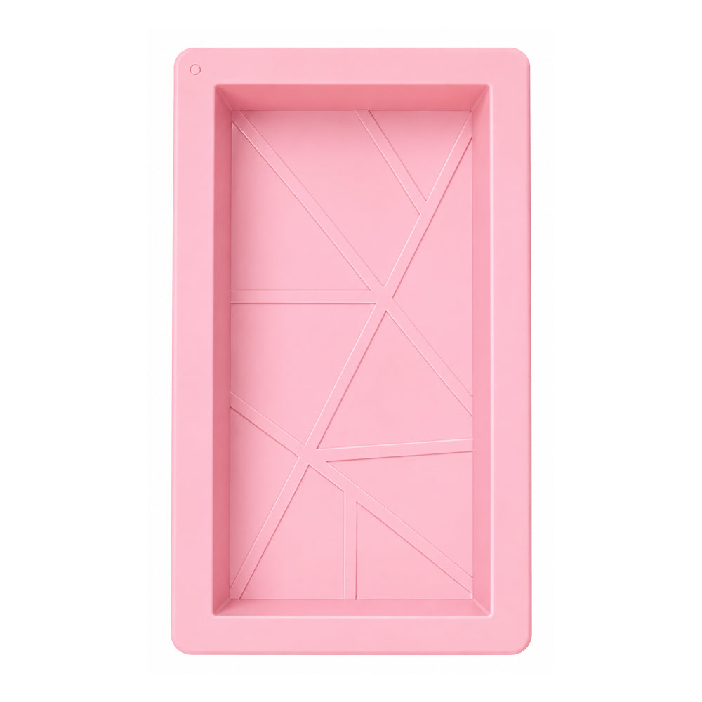 Pink rectangular silicone mold on a white background