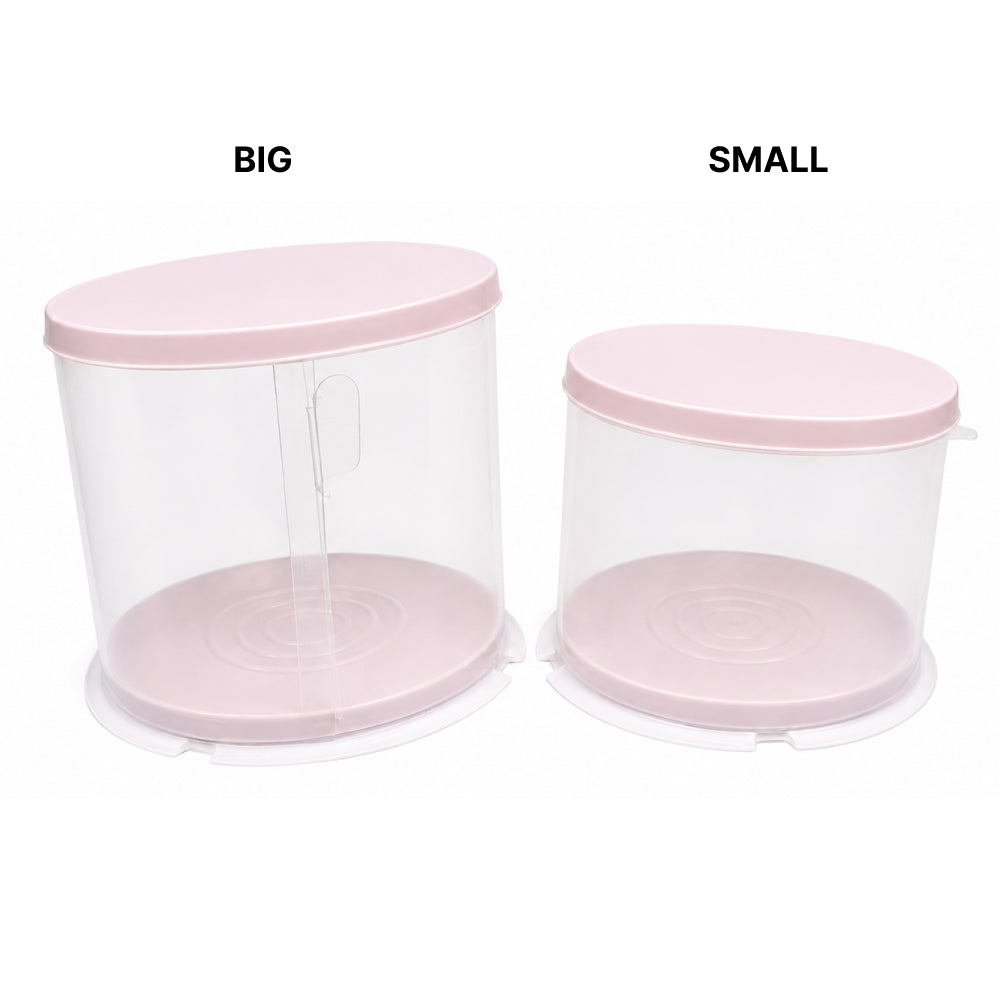 CB042 Pink Round Plastic Cake Storage Container with Lid – Large & Small Sizes