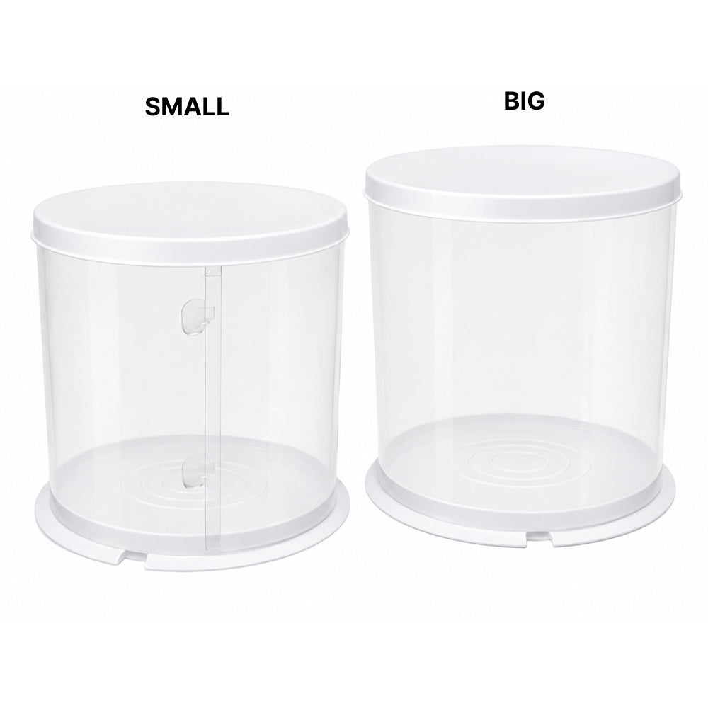 CB043 White Round Plastic Cake Storage Container with Lid – Large & Small Sizes