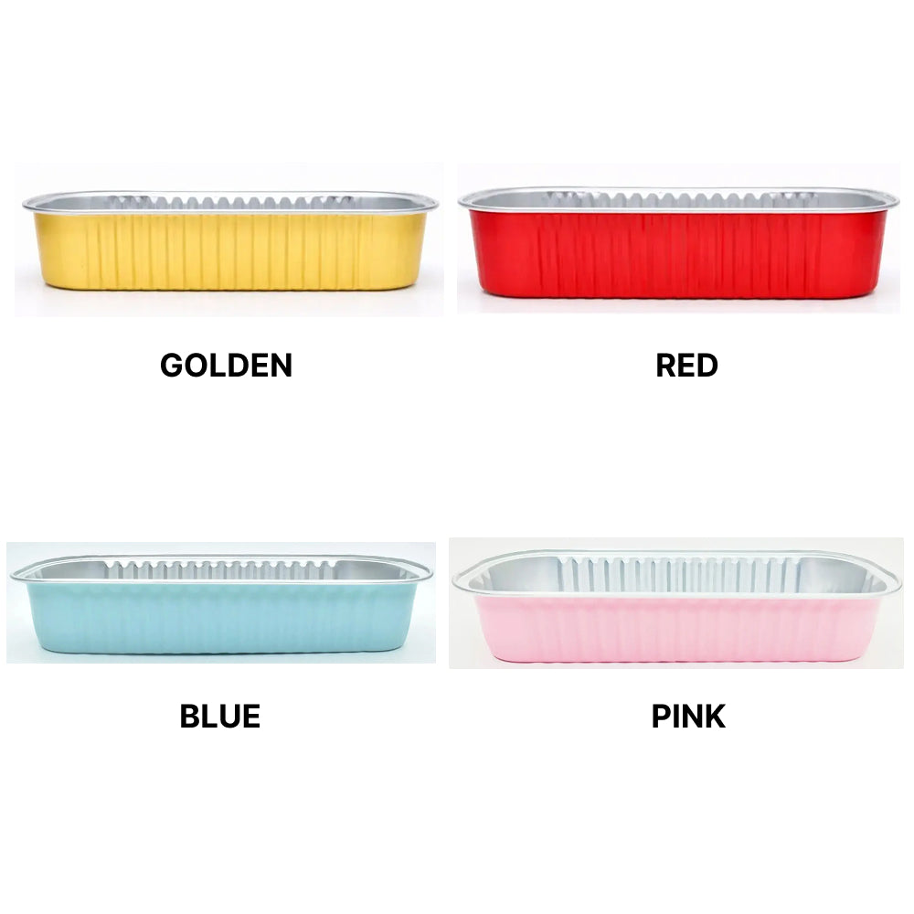Multicolour 200ml Rectangular Foil Container With Lid 10 Pieces Pack – Bake N Serve Cups CL087