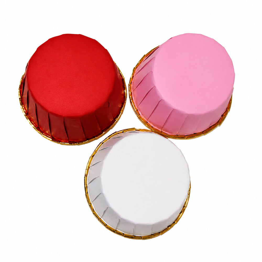 2603-15 CL021 Premium Golden Inner Round Paper Baking Cups With lid – Solid Color Design | Pack of 50