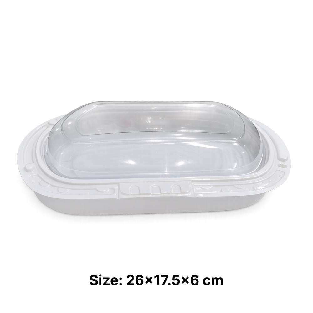 2603-47 CL096 Plastic Dessert Container with Handle & Dome Lid – 26 × 17.5 × 6 cm | Pack of 10