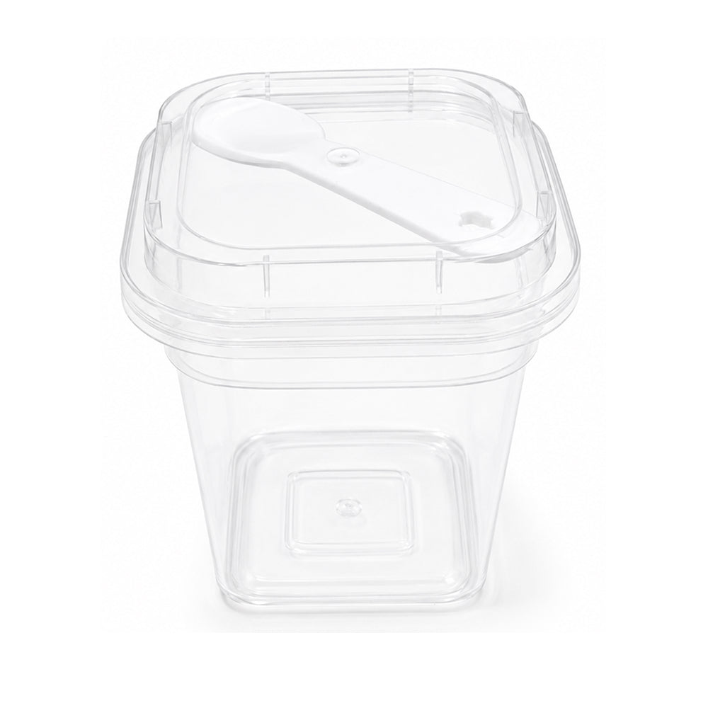 2603-57 CL105 Heavy Plastic Dessert Container with Lid & Spoon – Pack of 10