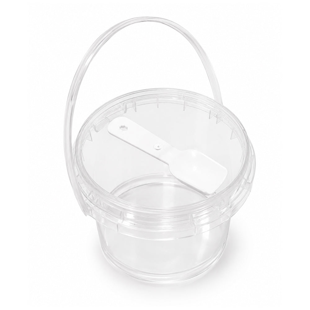 2603-53 CL104 365ML Clear Plastic Bucket Container with Handle, Lid & Spoon – Pack of 5