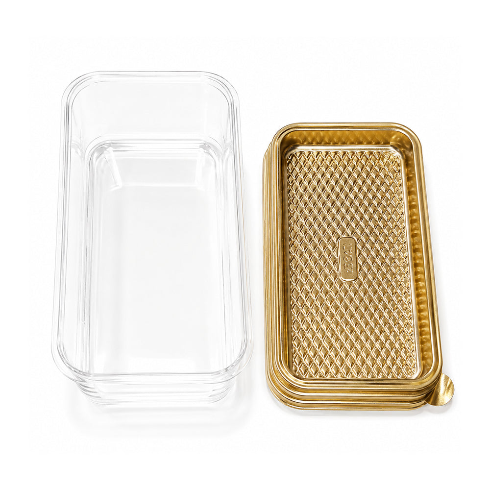2603-46 CL095 Premium Gold Rectangular Dessert Container with Lid – Pack of 10