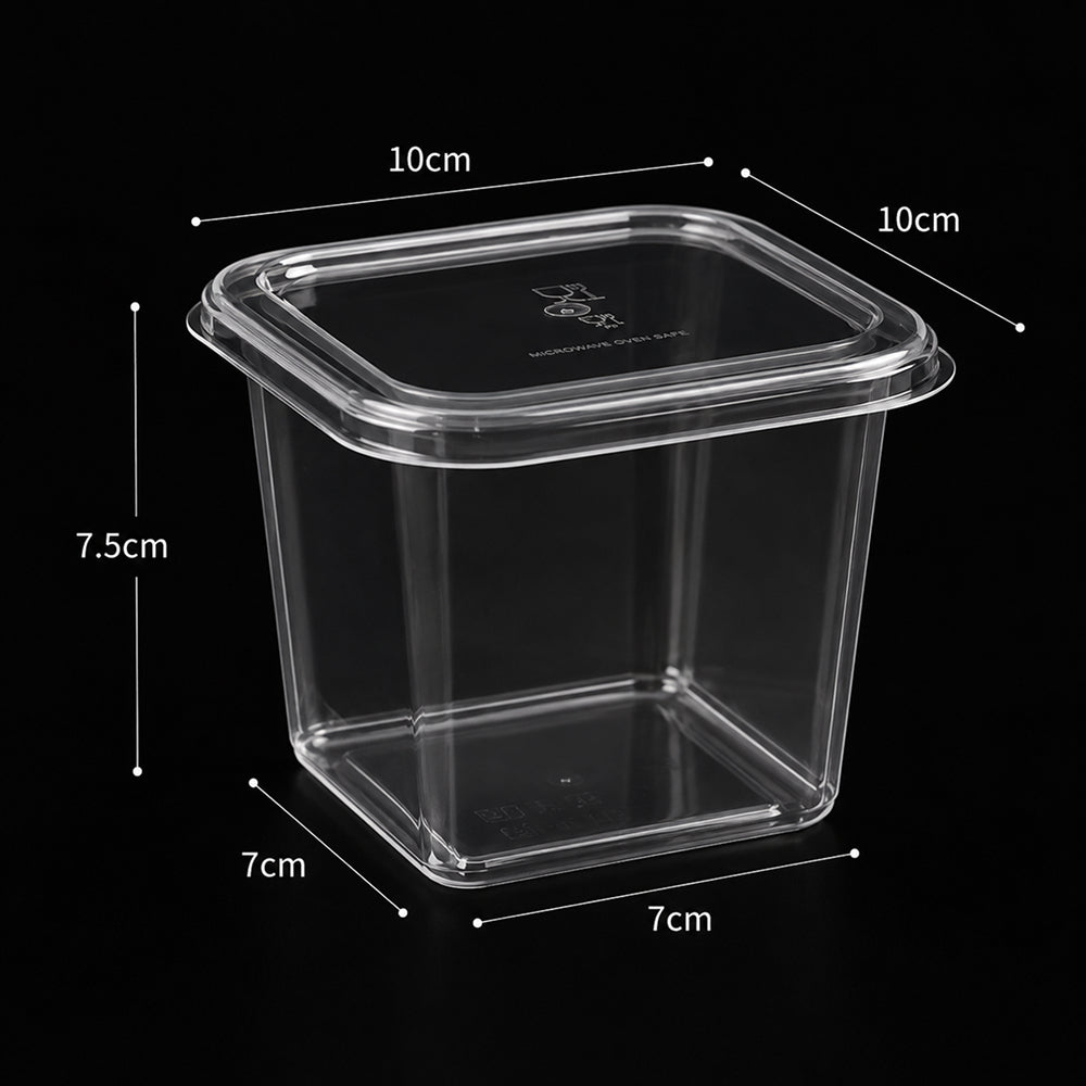2603-49 CL098 400ML Clear Square Plastic Container with Lid – Pack of 10