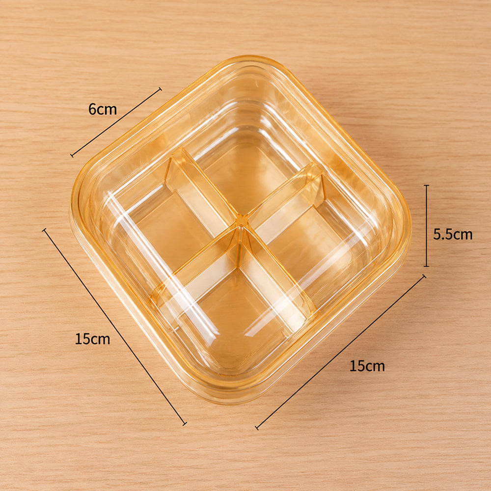 2603-58 CL106 4 Cavity Plastic Dessert Container with Lid – 15 × 15 × 5.5 cm | Pack of 10