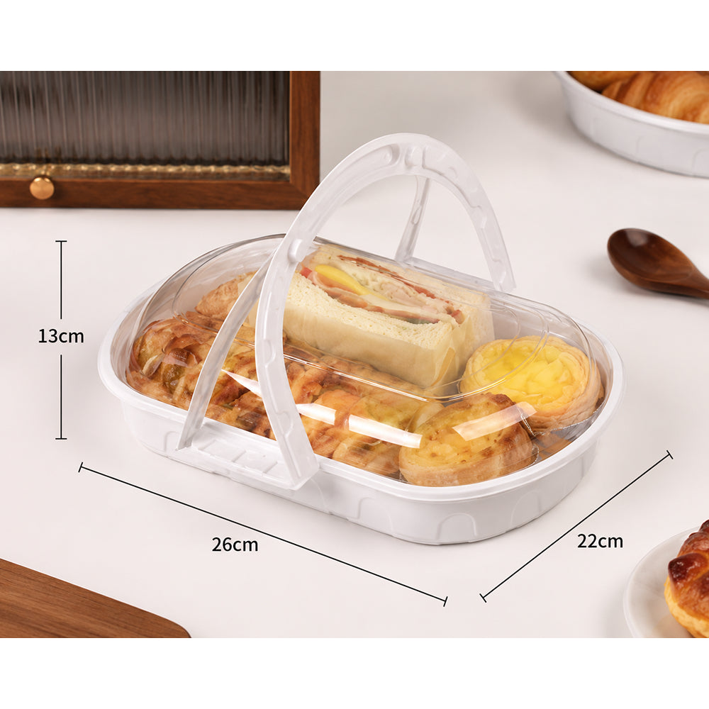 2603-47 CL096 Plastic Dessert Container with Handle & Dome Lid – 26 × 17.5 × 6 cm | Pack of 10