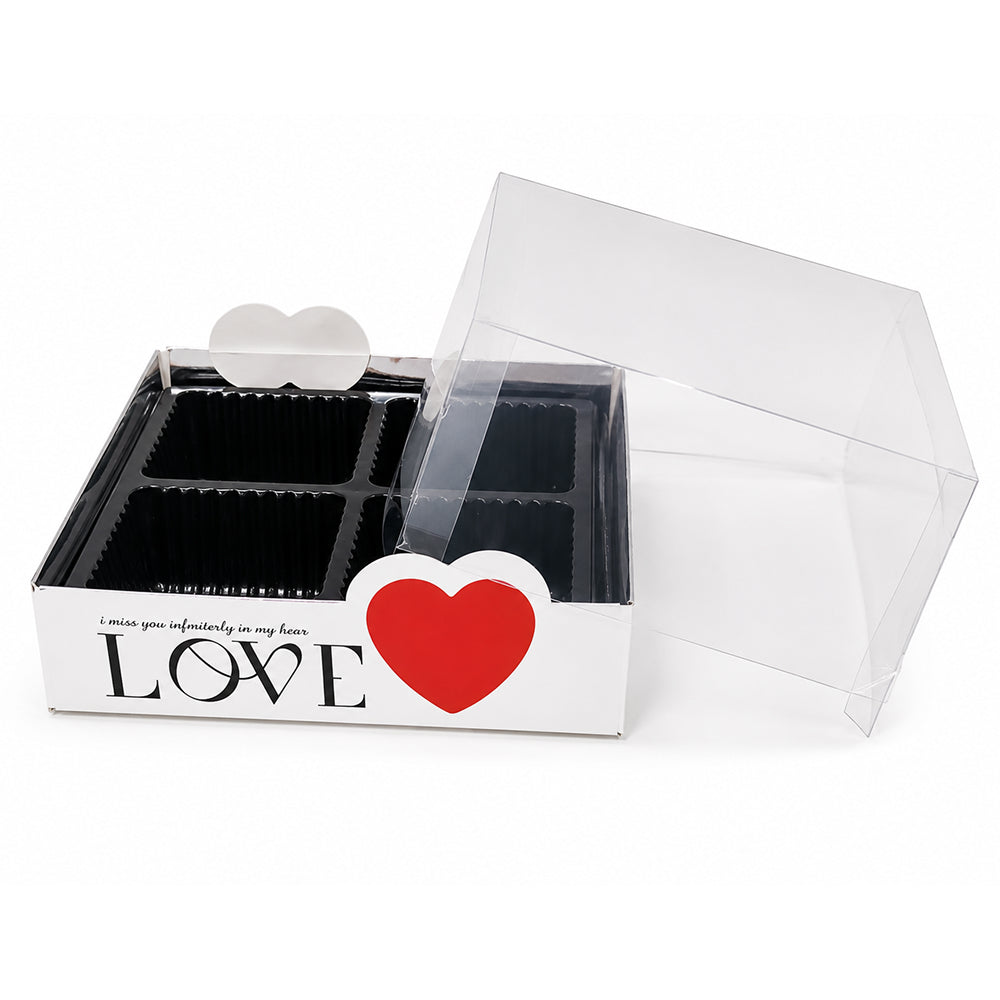 2603-28 CB042 4 Cavity Square Chocolate Box with Transparent Lid