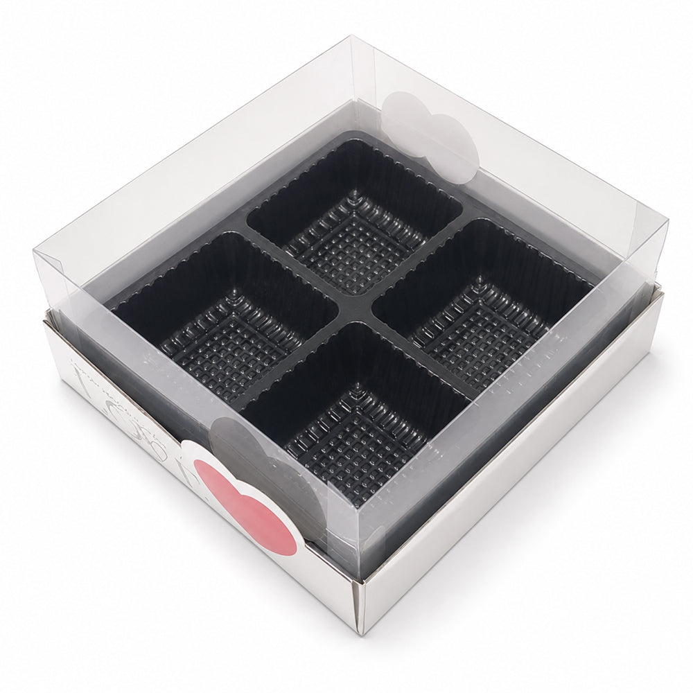 2603-28 CB042 4 Cavity Square Chocolate Box with Transparent Lid