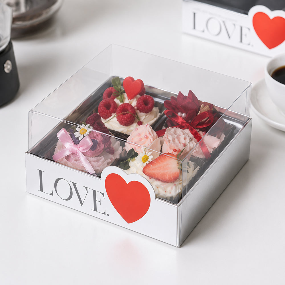 2603-28 CB042 4 Cavity Square Chocolate Box with Transparent Lid