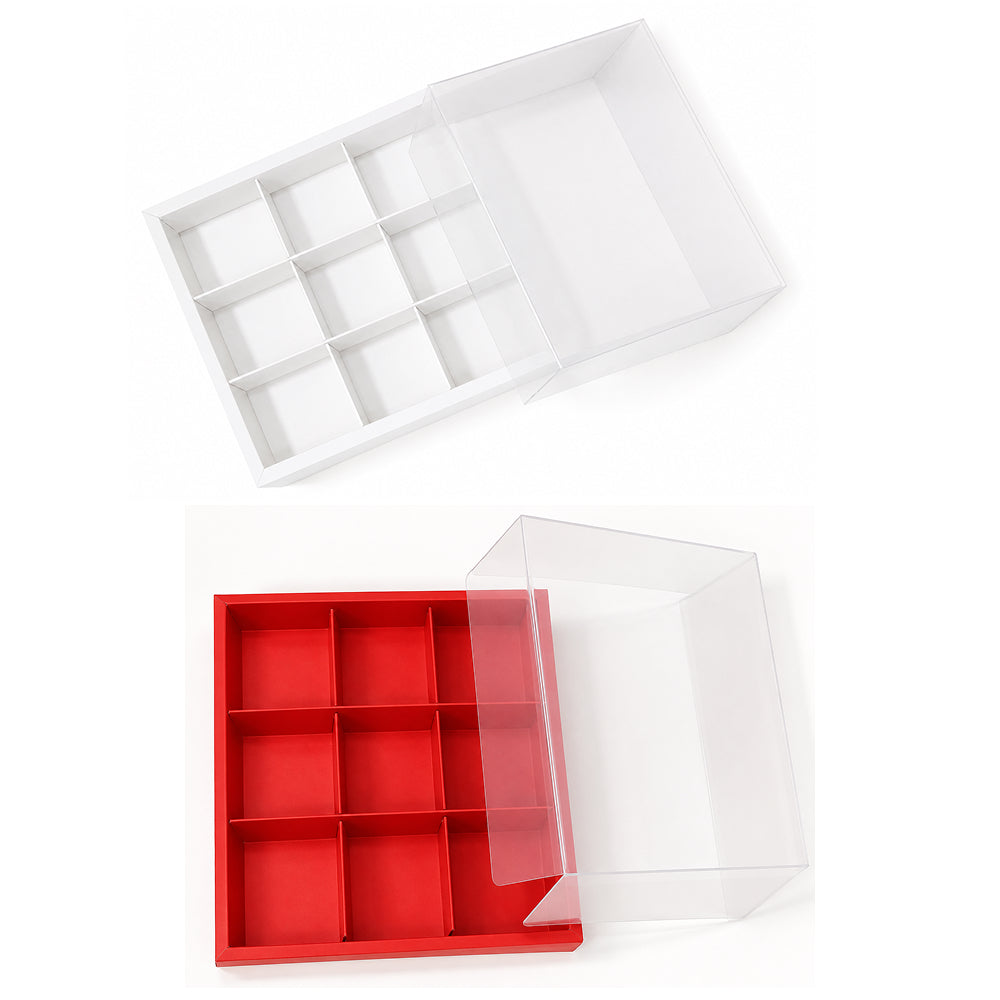 CB050 9 Cavity Dessert Box with Transparent Lid & DIY Divider Inserts