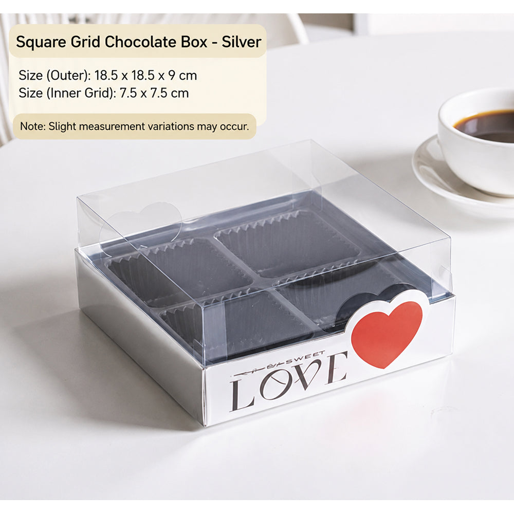 2603-28 CB042 4 Cavity Square Chocolate Box with Transparent Lid