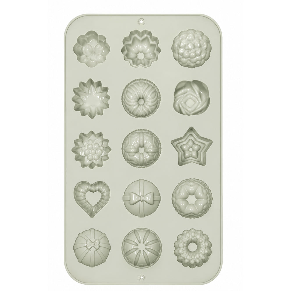 CM254 Assorted Dessert Silicone Mold | 15 Cavity Decorative Chocolate & Candy Mold