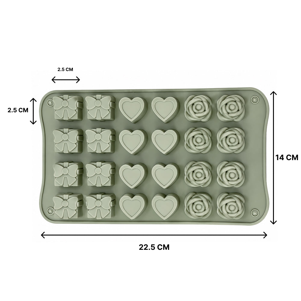 CM256 24-Cavity Silicone Chocolate Mold | Rose, Heart & Gift Shape Chocolate Mould | Food Grade Non-Stick