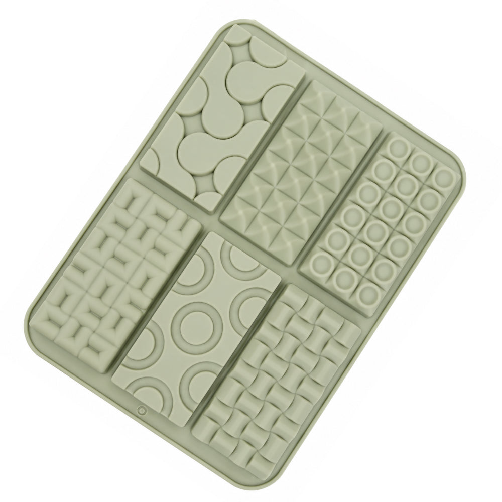 CM274 6-Cavity Silicone Chocolate Bar Mold | Assorted Geometric Pattern Chocolate Mould | Food Grade Non-Stick Chocolate Mold