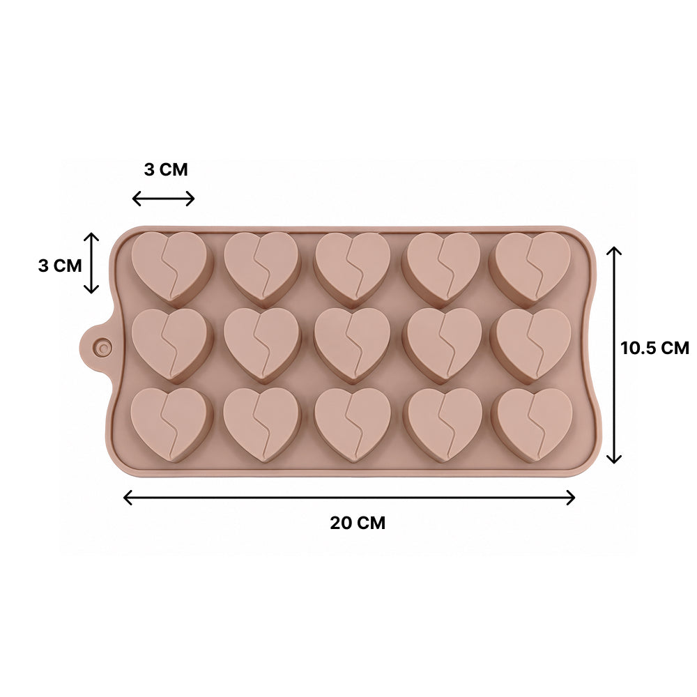 CM265 15-Cavity Broken Heart Silicone Mold | Heart Chocolate & Candy Mold