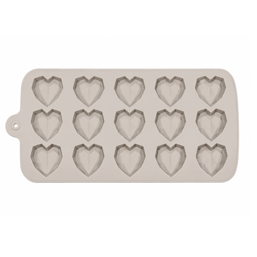 CM263 15-Cavity Diamond Heart Silicone Mold | Geometric Heart Chocolate & Candy Mold