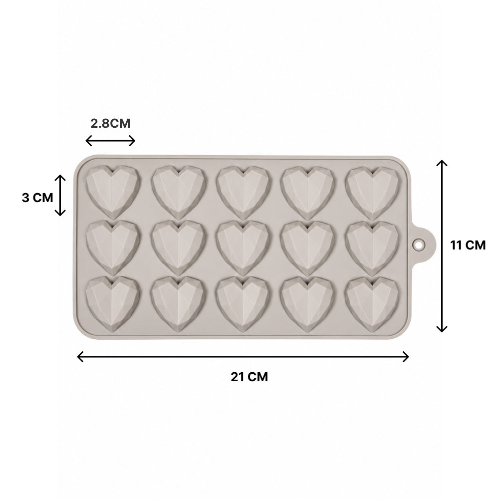CM263 15-Cavity Diamond Heart Silicone Mold | Geometric Heart Chocolate & Candy Mold