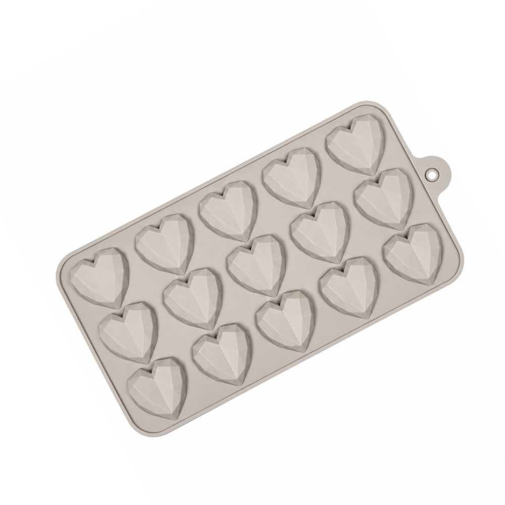 CM263 15-Cavity Diamond Heart Silicone Mold | Geometric Heart Chocolate & Candy Mold