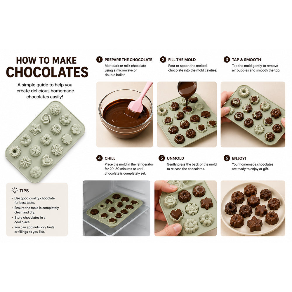 CM254 Assorted Dessert Silicone Mold | 15 Cavity Decorative Chocolate & Candy Mold