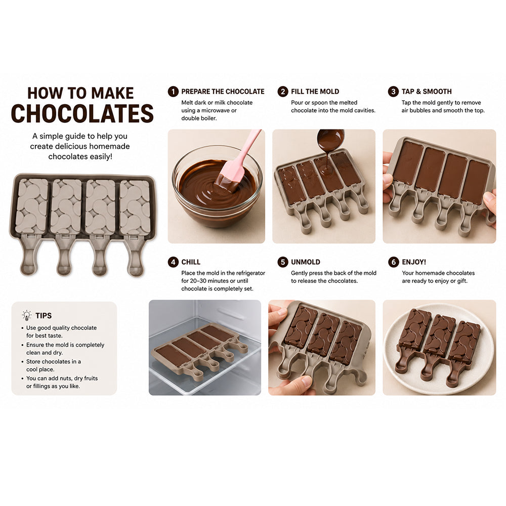 CM282 4-Cavity Ice Cream Bar Silicone Mold | Popsicle & Chocolate Bar Mold