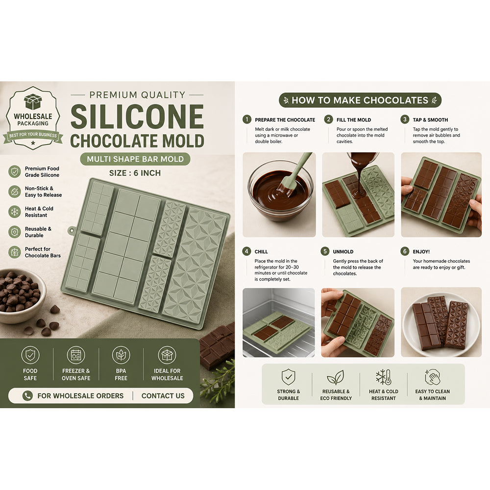 CM270 6-in-1 Chocolate Bar Silicone Mold Set | Assorted Chocolate Bar Mold