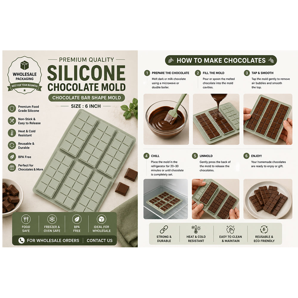 CM273 6-Cavity Mini Chocolate Bar Silicone Mold | Deep Chocolate Bar Mold