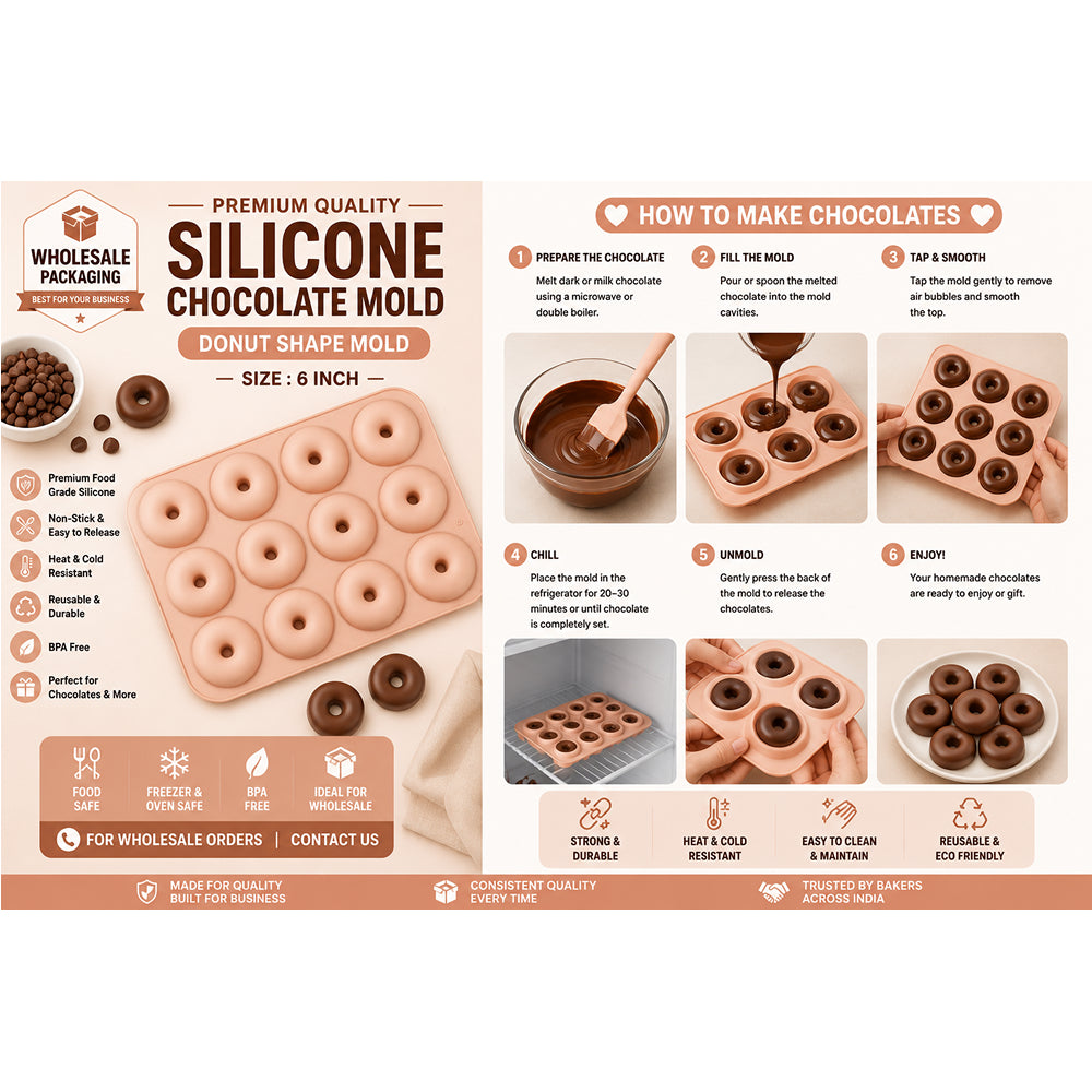 CM252 12-Cavity Donut Shape Silicone Chocolate Mold | Food Grade Non-Stick Chocolate & Candy Mould