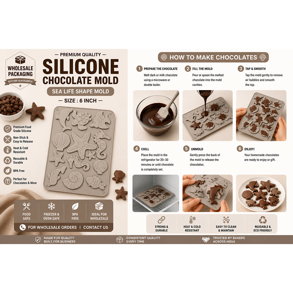 CM267 12-Cavity Sea Life Silicone Chocolate Mold | Food Grade Non-Stick Chocolate Mould