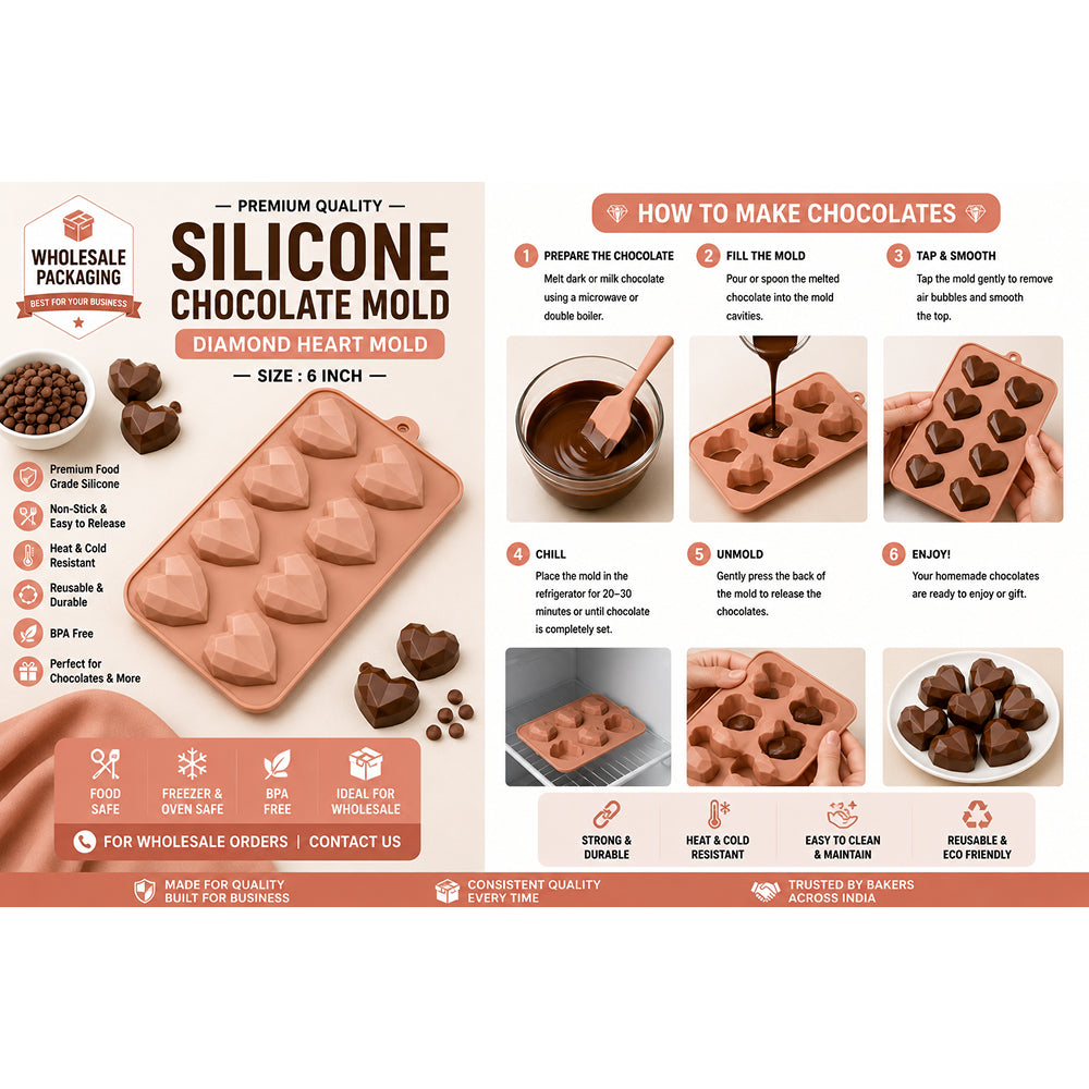 CM264 8-Cavity Geometric Heart Silicone Chocolate Mold | Food Grade Non-Stick Chocolate Mould