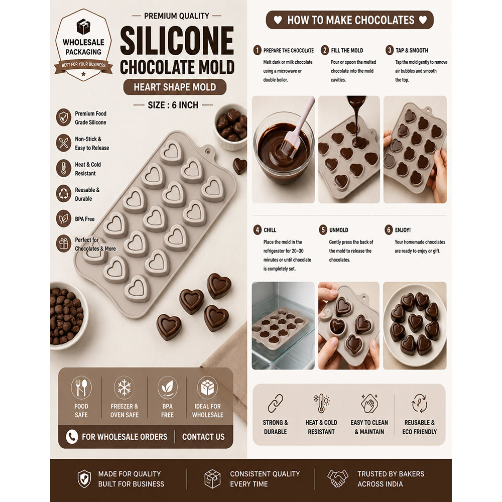 CM261 15-Cavity Heart Shape Silicone Chocolate Mold | Food Grade Non-Stick Chocolate Mould