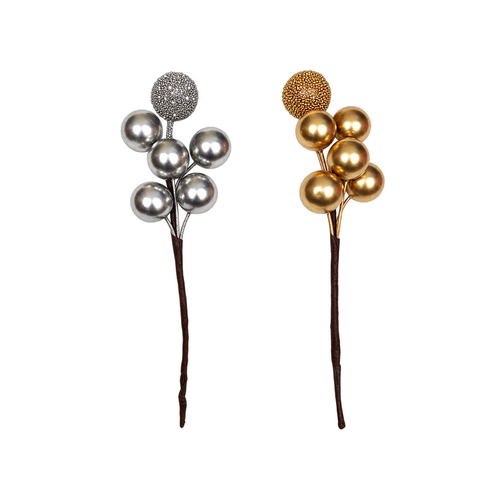 TPR241 Artificial Cherry Cake Topper Pick | Gold & Silver Cherry Cake Decoration Pack of 10