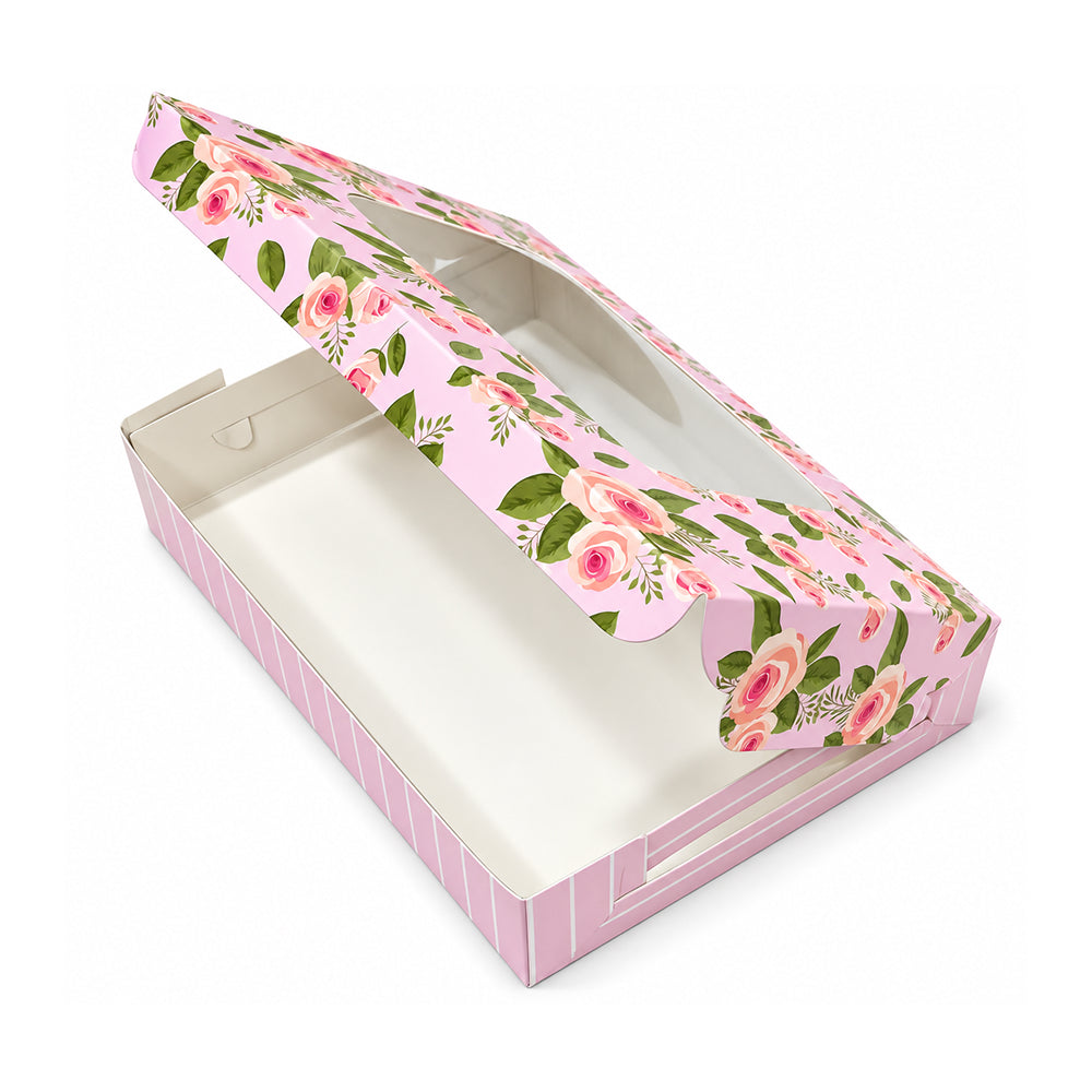 CB054 Rectangle Brownie Box with Window Premium Printed Brownie Packaging Box | Mixed Floral Designs Pack of 10