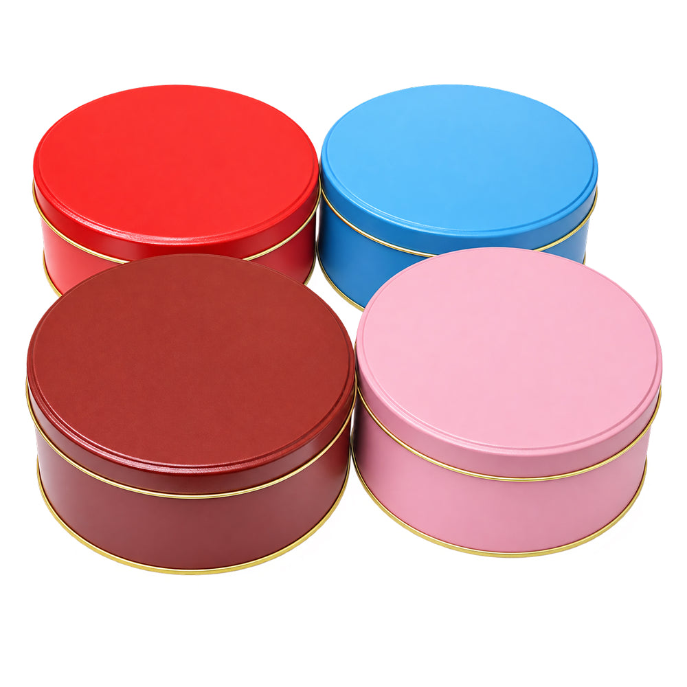 CL082 Matte Round Metal Gift Tin Box with Lid – 4 PCS Bundle Pack (5.5 x 2.5 Inch)