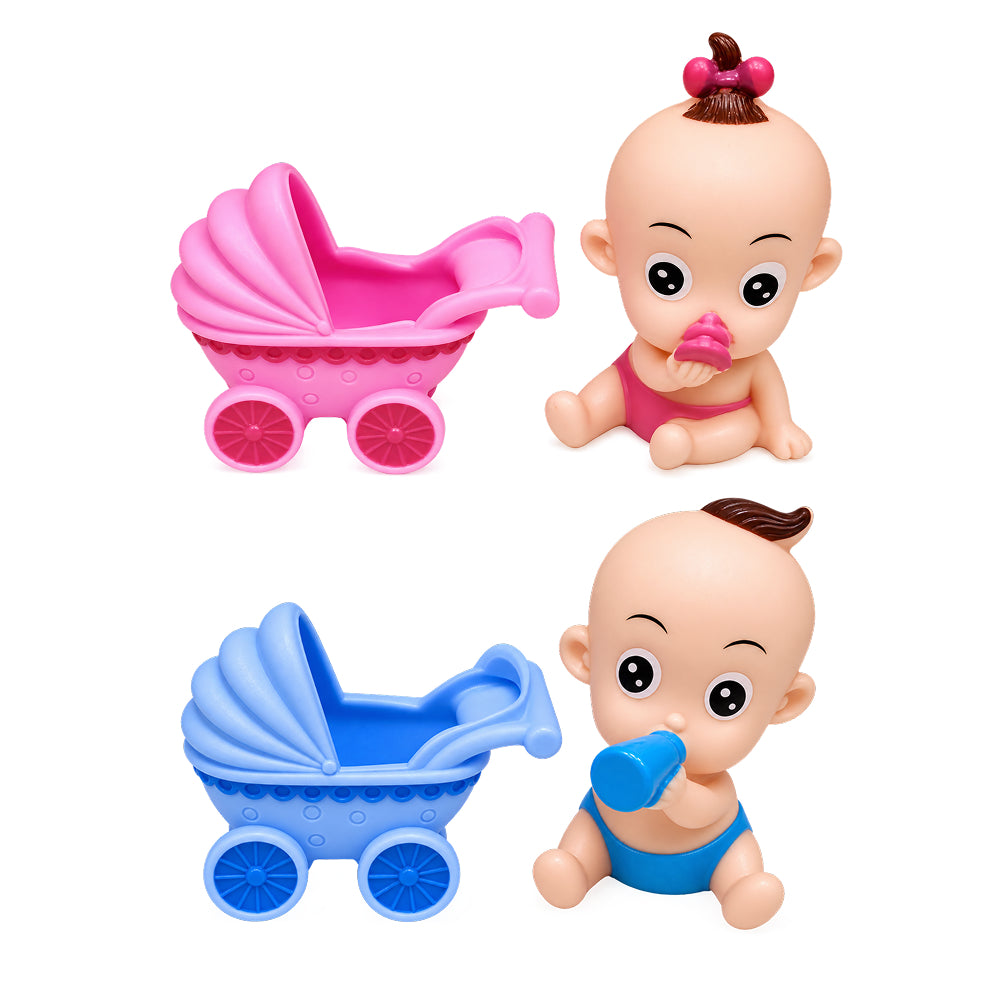 CTT076 Soft Plastic Baby Doll with Stroller Mini Toy Set (Boy & Girl)