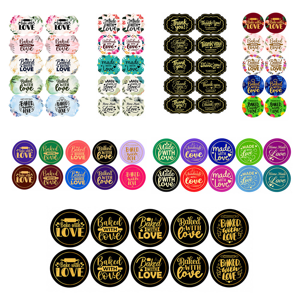 TPR242 Premium Self-Adhesive "Made With Love", "Baked With Love" & "Thank You" Stickers