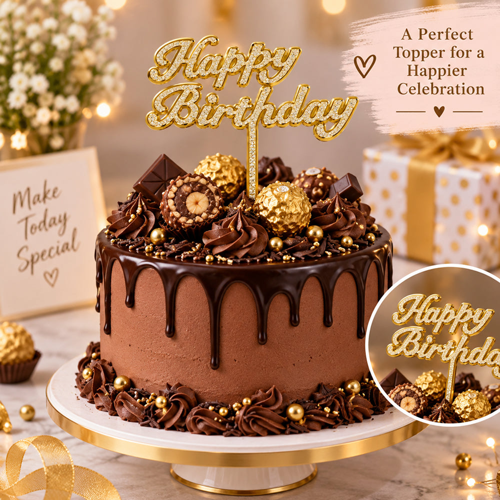 TPR026A Acrylic Happy Birthday Cake Topper – Pack of 144 | Golden,Silver,Multicolour