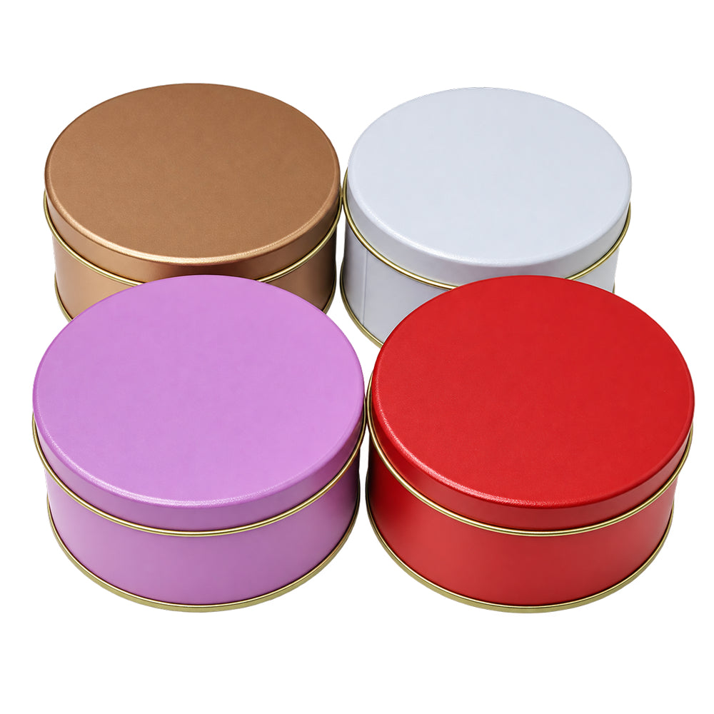 CL083 Matte Round Metal Gift Tin Box with Lid – 4 PCS Bundle Pack (4 x 2.5 Inch)