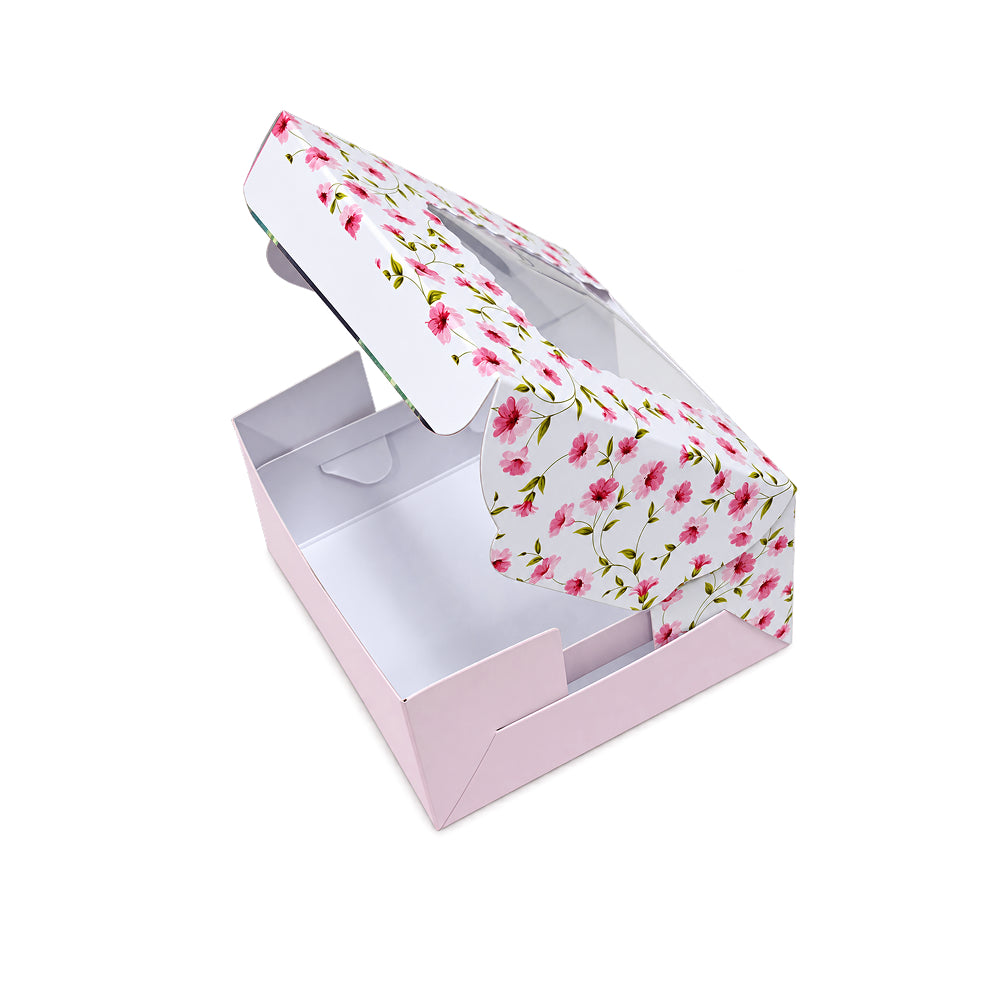 CB056 Square Brownie Boxes with Window, Assorted Floral Designs,Chocolate & Desserts Pack of 10