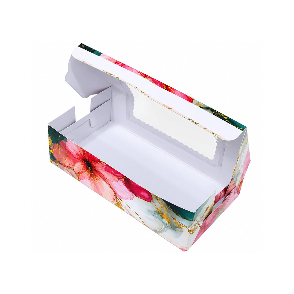 CB057 Rectangle Brownie Boxes with Window, Assorted Floral Designs,Chocolate & Desserts Pack of 10