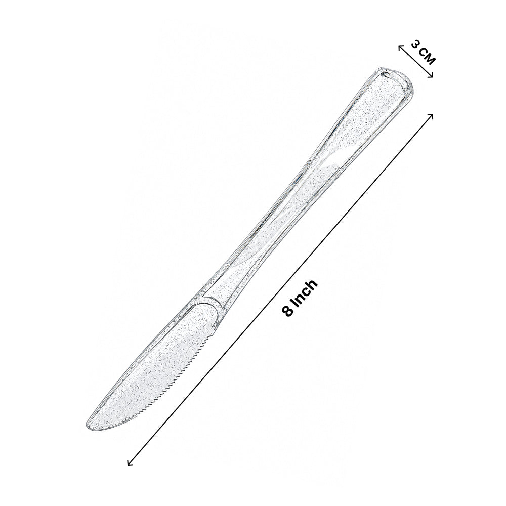 BT312 Premium Heavy Quality Transparent Plastic Cake Knife 8 Inch for Cake Cutting – Pack of 20 Pcs