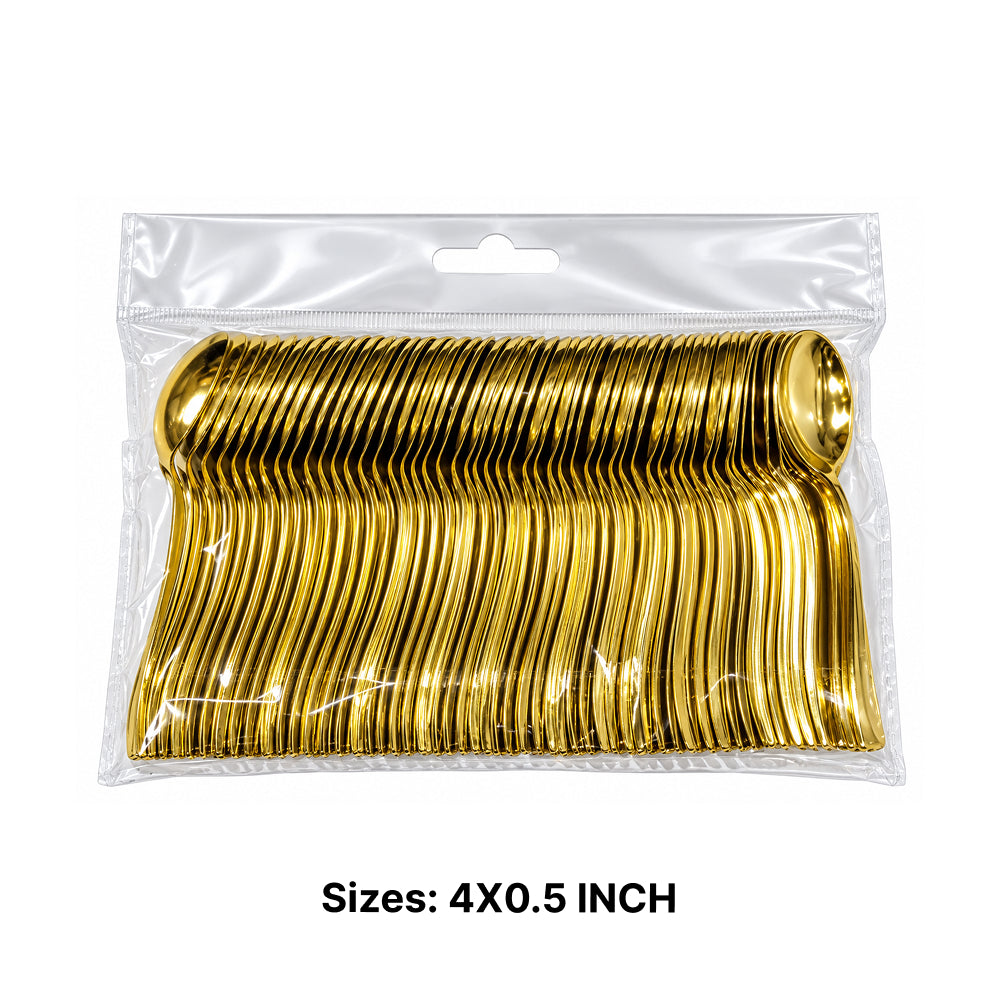 BT313 Premium Heavy Quality Golden Plastic Dessert Spoon Pack of 50 Pcs